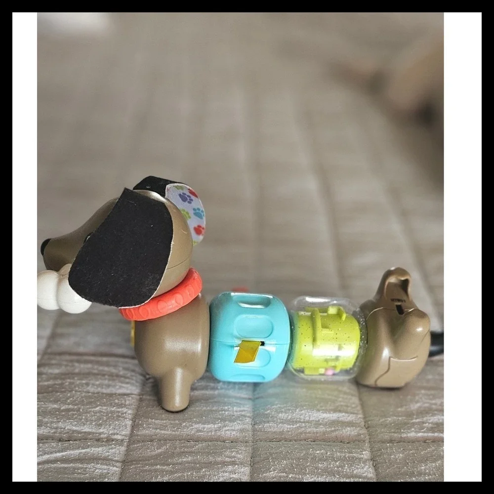 Fisher-Price Clicker Dachshund Baby Sensory Toy Brown Blue Green Puppy Dog